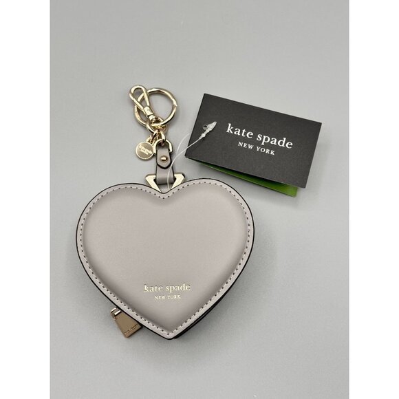 Kate Spade KK753 Liv Heart Coin Purse Bag Charm Nimbus Grey Leather NEW - Picture 1 of 16